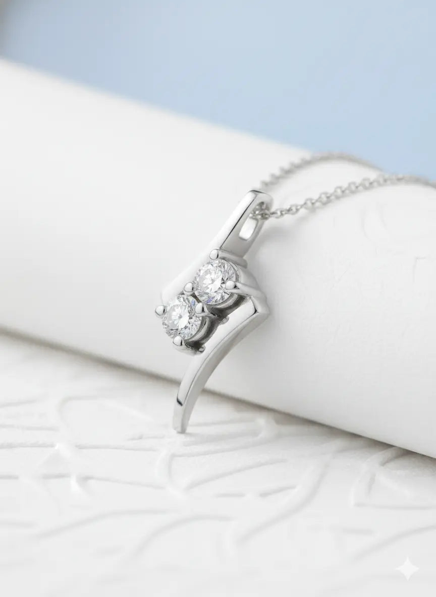 14K gold Parallel Existence Pendant with two round diamonds
