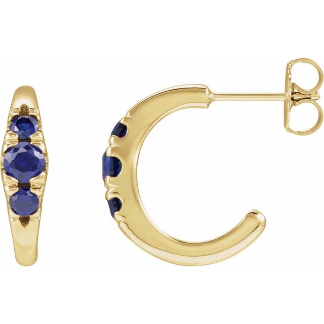 14K Yellow Gold Lab-Grown Blue Sapphire & 1/4 CTW Natural Diamond 15 mm Hoop Earrings