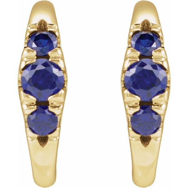 14K Yellow Gold Lab-Grown Blue Sapphire & 1/4 CTW Natural Diamond 15 mm Hoop Earrings