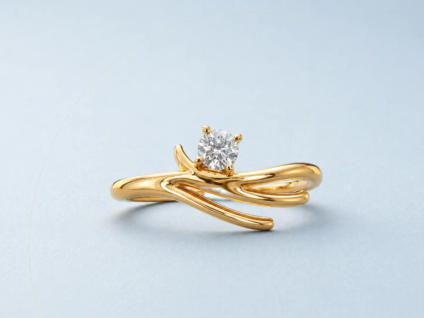 Hand-finished 14K gold and diamond Serenity Solitaire ring, Limited Edition fine jewelry from Rapid Jewelers.